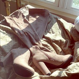 Over the knee tan boots with tie back